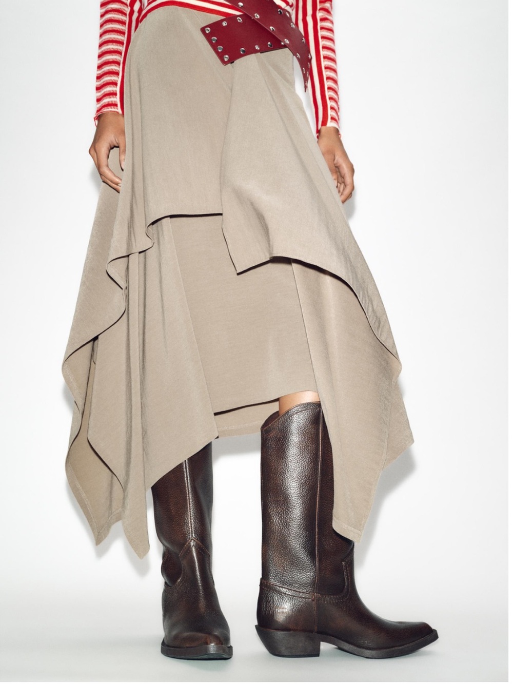 Zara Beige Asymmetrical Layered Handkerchief Hem Skirt